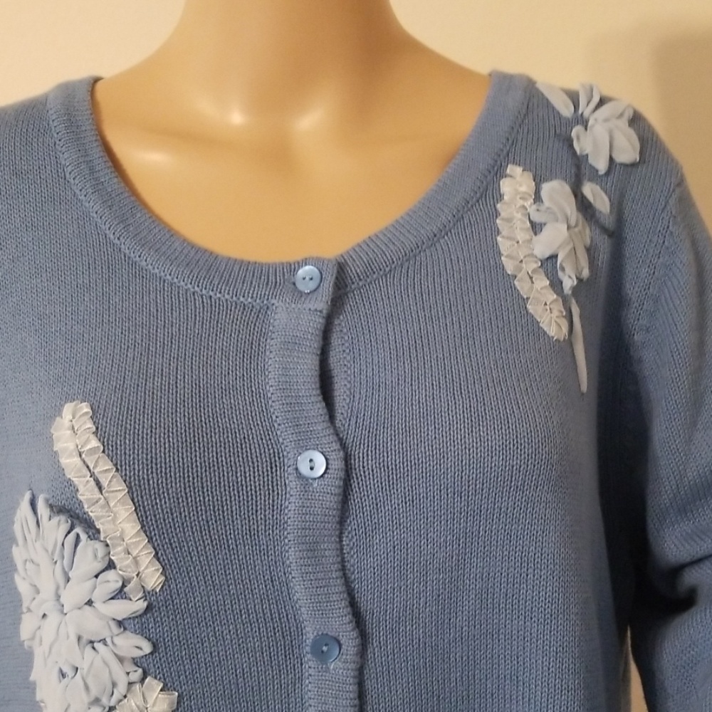 FLORAL RIBBON SOUTACHE!  Cardigan | Periwinkle Blue | L |  EUC | HIGH QUALITY! - Picture 3 of 7